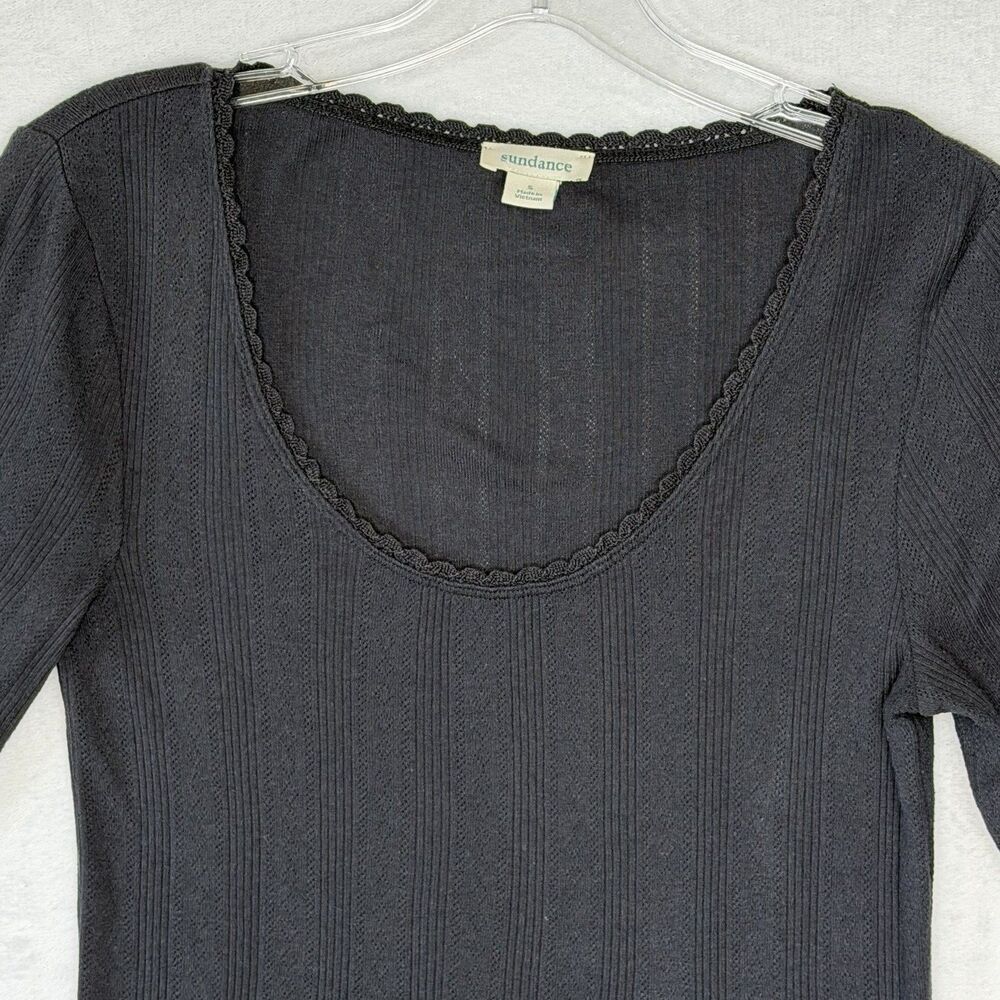 Sundance Ribbed Black Short Sleeved Round Neck T Shirt Size S Cotton Basic